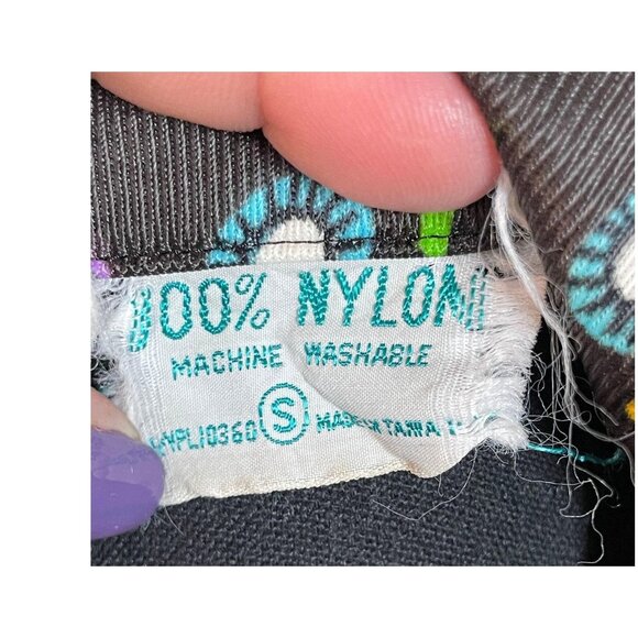 Vintage 70s top, black, neon psychedelic print, elephants, birds, flower power - Picture 10 of 10